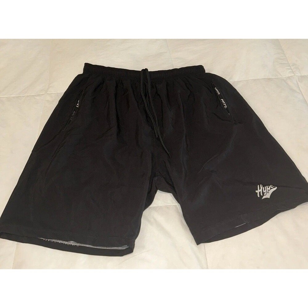 NWOT ~ HYPE Active Gym Shorts Black Size L Drawstring Zipper Pockets Workout